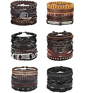 Florideco 30PCS Braided Leather Bracelets for Men Women Wrap Wood Beads Bracelet Woven Ethnic Tri...