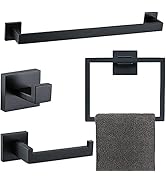 Bathroom Towel Bar Sets Matte Black 4-Piece Bathroom Hardware Set Stainless Steel Bath Accessorie...
