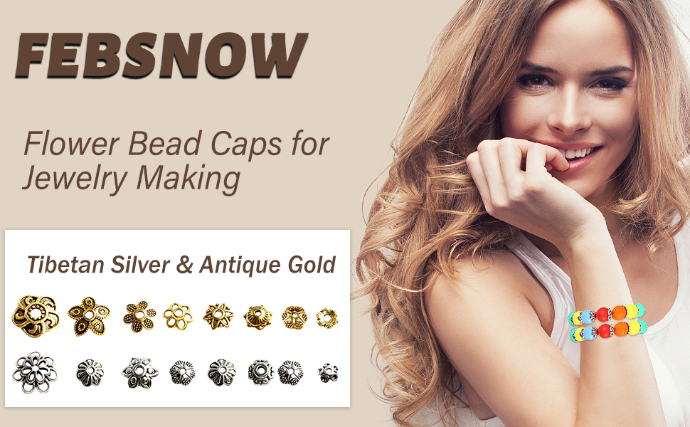 FEBSNOW antique silver bead caps