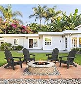 LUE BONA Folding Adirondack Chair Set of 4, Black HDPS Fire Pit Patio Chairs Weather Resistant, M...
