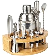 NCONCO 12pcs Cocktail Shaker Set with Bamboo Stand Martini Shaker Muddler Jigger Mixer Spoon Pourers