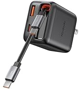Mcdodo 35W USB C Charger Block with Retractable Type-C Cable, Dual Port (USB A+C) Foldable Wall C...