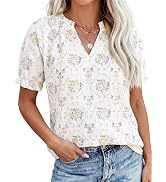 PRETTYGARDEN Summer Short Sleeve V Neck Shirts for Women 2026 Trendy Floral Print Loose Ruffle To...