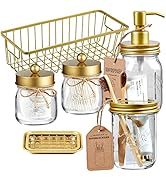 SheeChung 6Pcs Mason Jars Bathroom Accessories Set Complete - Toothbrush Holder, Lotion Soap Disp...
