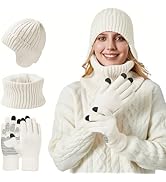 Vettres Winter Hat Scarf Gloves Set for Women Warm Knit Beanie with Touchscreen Gloves and Neck W...