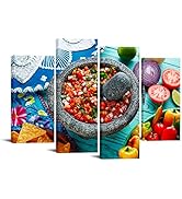 LevvArts 4 Piece Mexican Food Canvas Wall Art Various Vegetable Colorful Food Pictures Wall Decor...