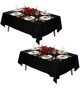 Fixwal Black Tablecloth Rectangle 60 x 102 Inch, 2 Pack 6ft Polyester Fabric Table Cloths Rectang...