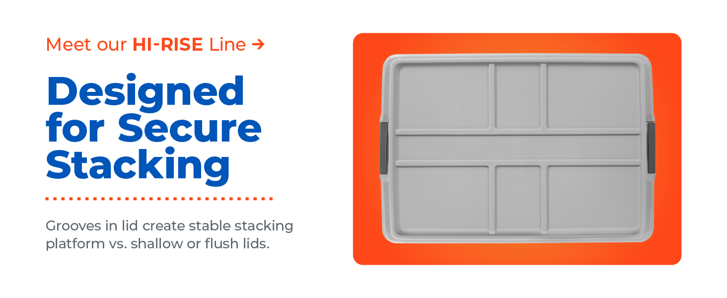 Hefty Hi-Rise lid with grooves for secure stacking