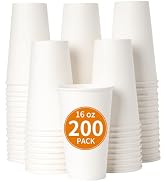 YEEHAW 16 oz 200 Pack Disposable Paper Coffee Cups, Bulk White Hot to Go Cups for Hot Coffee, Hot...