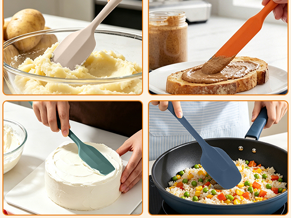 Silicone spatula spreads toast frosting, cakes, and stirs fried rice