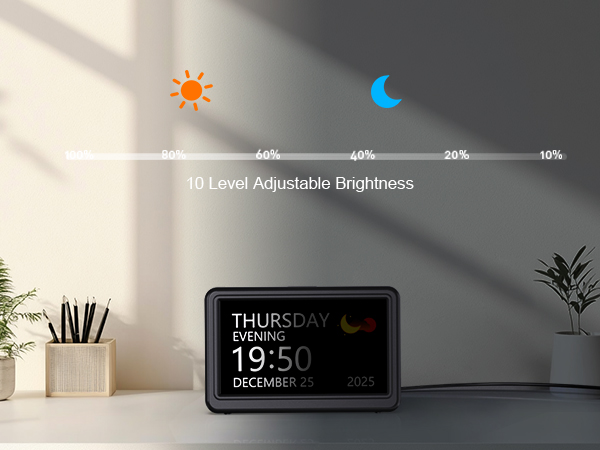 10 Brightness Levels ranging from 10% to 100%