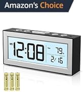 AMIR Small Digital Alarm Clock, Digital Clock Battery Operated with Temperature Date, Backlight L...