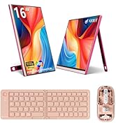 Veout 16-inch Portable Monitor with Bluetooth Mouse &amp; Foldable Keyboard