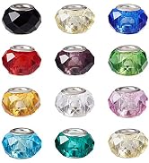Craftdady 100Pcs Large Hole Faceted Glass European Spacer Beads 14x8mm Slide Charm Rondelle Beads...
