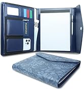 FORTAVEM Embossed Vegan Leather Trifold Padfolio with Magnetic Closure, A4 Letter Size Portfolio ...