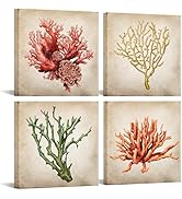 LevvArts Sea Coral Wall Decor Art Retro Style Colorful Coral Painting Canvas Prints Vintage Batho...