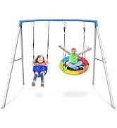 Trekassy Swing Sets for Backyard, 440lbs Heavy Duty A-Frame Metal Swing Stand with 1 Saucer Swing...