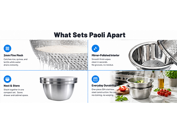 Paoli 304 Stainless Steel Fine Mesh Colander Set