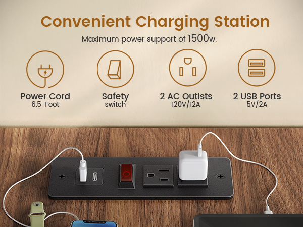 desk with power outlet