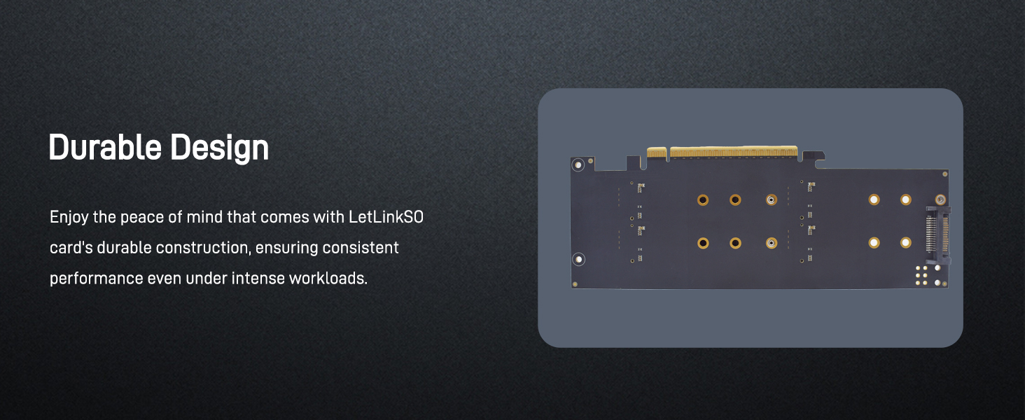 LetLinkSo Gen5 PCIe 5.0 x16 M.2 Expansion Adapter Card 4 Ports NVMe SSDs M Key