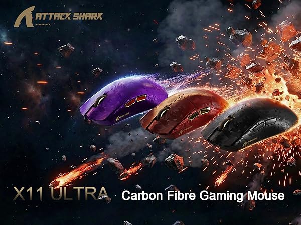 ATTACK SHARK X11Ultra 8K Carbon Fiber Wireless Gaming Mouse with 42000 DPI