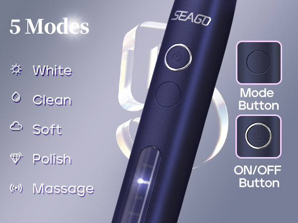 5 modes: White, clean, soft, polish, massage