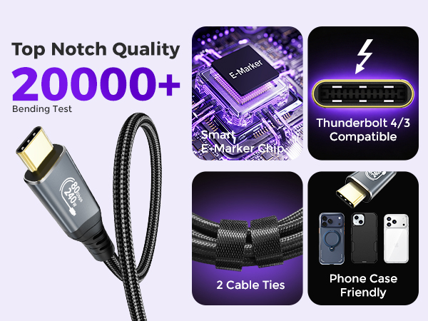 240W 6.6FT USB C Cable 80Gbps USB4 Data Cable