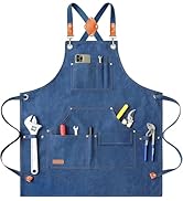 AFUN Work Aprons for Men with Large Pockets, Cotton Canvas Cross Back Heavy Duty Adjustable Tool ...