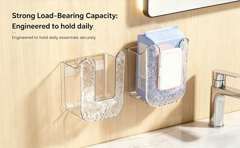 Wall Mounted Tissue Box Holder, Clear Plastic Storage Organizer for Bathroom Kitchen Toilet