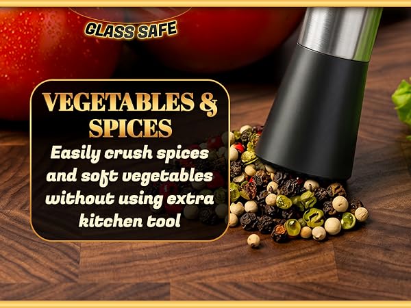 fruit crusher pressing mixed peppercorns with tool showing use for spices and cooking