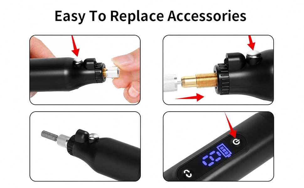 This button is used to secure the shaft when replacing accessories.
