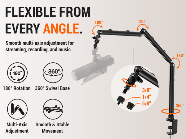 Low Profile Mic Arm for Lightweight Mics
