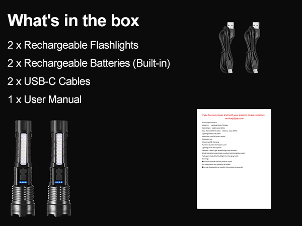 HIGH LUMENS RECHARGEABLE FLASHLIGHTS 2 PACK