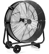 COSTWAY 24" Industrial Drum Fan, 3 Speeds Portable Commercial Floor Fan 8100CFM, 360° Adjustable ...