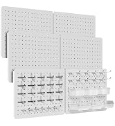 PHX Grove Peg Board for Tools, 6 Pack Metal Pegboard Wall Organizer with Hooks,16"×12" White Pegb...
