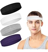 4 Pack Headbands for Men, Sweat Bands Headbands Men &amp; Women, Cotton Terry Sweat Bands for Tennis,...