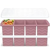 Doasuwish Silicone Freezer Tray for Soup with Lid – 1-Cup Soup Container Cube Style Ice Cube Tray...