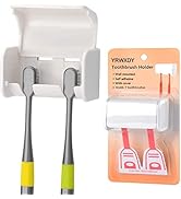 Toothbrush Holder Wall Mounted with Cover, Self Adhesive Toothbrushes Holder Perfect for Dorm Bat...