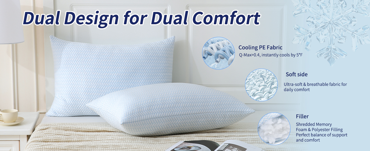 cooling pillow memory foam pillows queen size set of 2