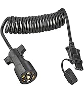 Oyviny 7 Way Round to 4 Way Flat Coiled Trailer Adapter 7.5ft 7 Pin to 4 Pin Coiled Pigtail with ...