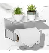 HITSLAM Brushed Nickel Toilet Paper Holder, Stick on Silver Toilet Paper Holder with Shelf, Self ...