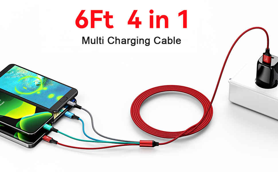 4 in 1 multi charging cord multi charging cable multi charger cable multiple usb cable type c cable