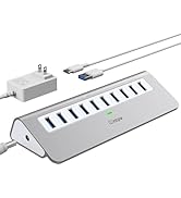 Powered USB Hub 10Gbps, 10 Port USB 3.2 Gen 2 Hub with 10Gbps Data Transfer, 36W(12V/3A) Power Ad...