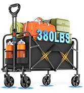InBrave Collapsible Wagon Cart Foldable Beach Wagon with All-Terrain Wheels - 380 LBS Heavy Duty ...
