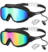 Vvinca Swim Goggles, Kids Goggles with Earplugs&amp; Nose Clip Wide View Anti-Fog/UV Swimming Goggles...