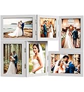 WARM&amp;LOVE 6 Picture Frame, 4x6 Six Folding Hinged Photo Frames, Rustic Wood Desk Family Photo Col...