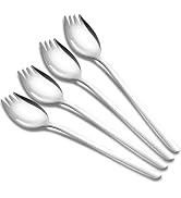 tiokin Sporks,4-Pack Salad Forks 18/10 Stainless Steel 7.4 Inches Long Handle Dessert Spoons Ice ...