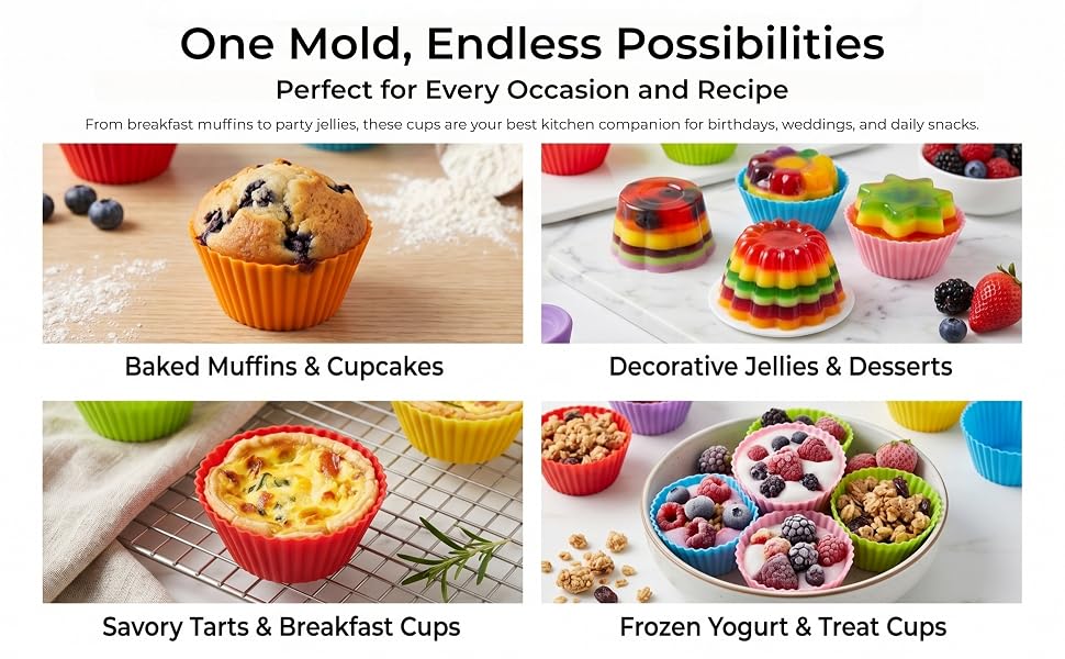 24-PCS reusable multi-color silicone round baking cups, and no stick silicone muffin pan