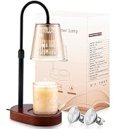 Adjustable Candle Warmer Lamp with Timer - Amber Shade + Walnut Wooden Base - Electric Light Wax ...