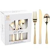 WDF 160 Piece Gold Plastic Silverware - Heavy Duty Gold Silverware Includes 80 Forks, 40 Spoons, ...